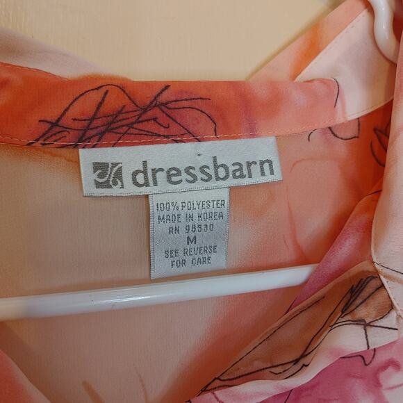 Dress Barn Size Medium M Sheer Floral Flower Pink Blouse Button Up Dressy - Picture 8 of 9